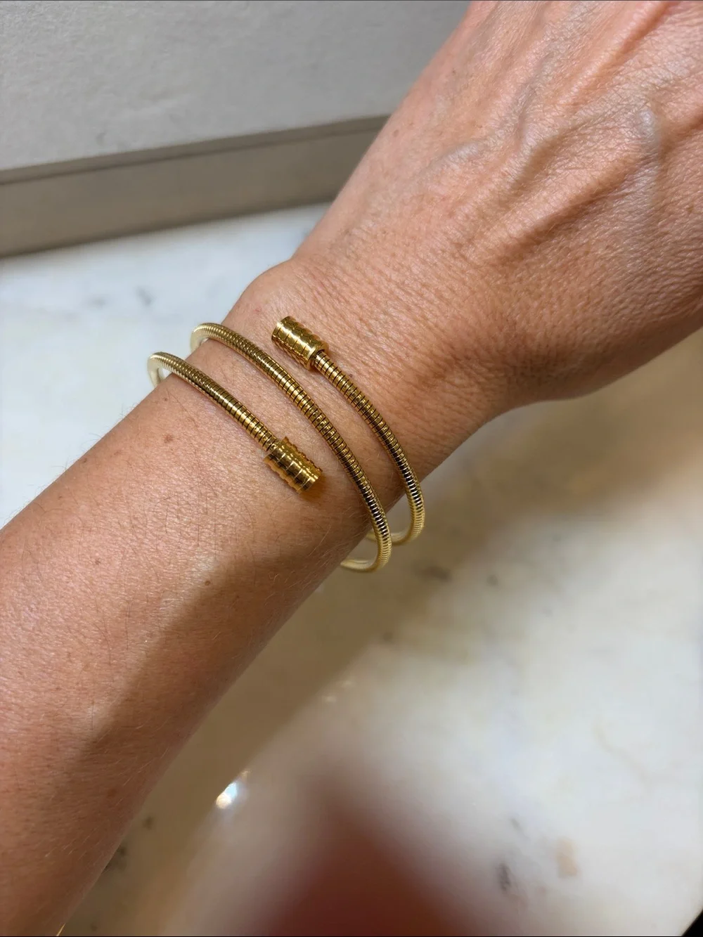 Cable twisted gold cuff bracelet stretchy stainless steel.